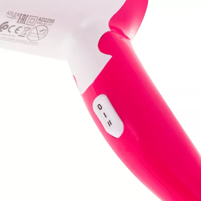 Haartrockner Adler AD 2259 — 1200 W, 2 Geschwindigkeiten, klappbarer Griff, Frisierdüse, pink/weiß