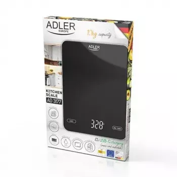Elektronische Küchenwaage Adler AD 3177b – 10 kg Kapazität, 1 g Genauigkeit, schwarz, Glasoberfläche