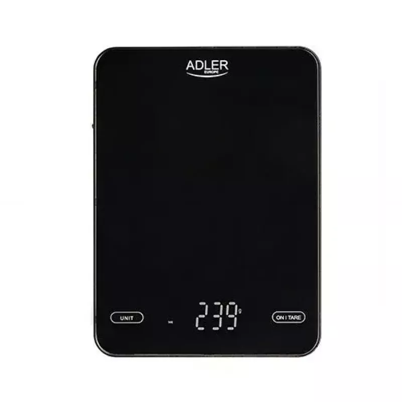 Elektronische Küchenwaage Adler AD 3177b – 10 kg Kapazität, 1 g Genauigkeit, schwarz, Glasoberfläche