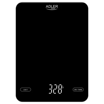 Elektronische Küchenwaage Adler AD 3177b – 10 kg Kapazität, 1 g Genauigkeit, schwarz, Glasoberfläche