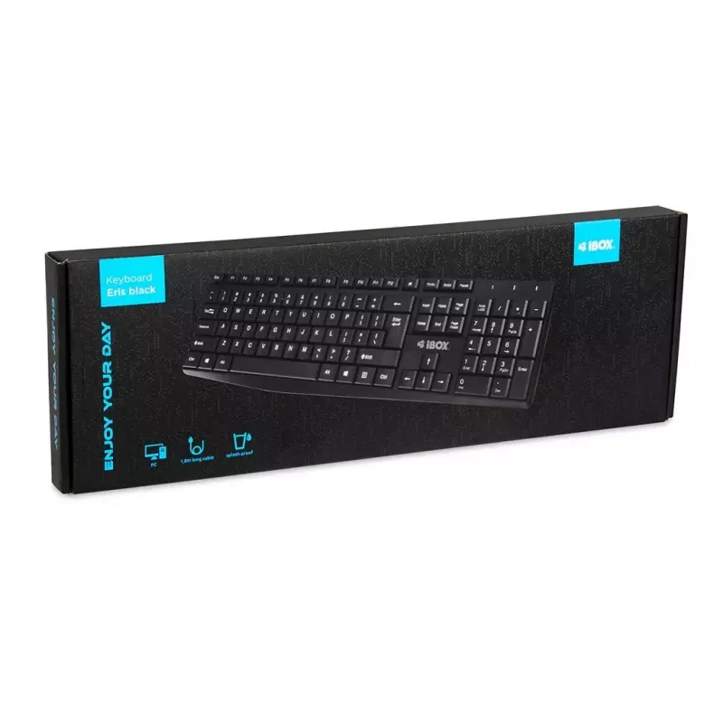 Kabelgebundene USB-Tastatur IBOX Eris IKC2010B – Full-Size 105 Tasten, USB, wasserabweisend, schwarz