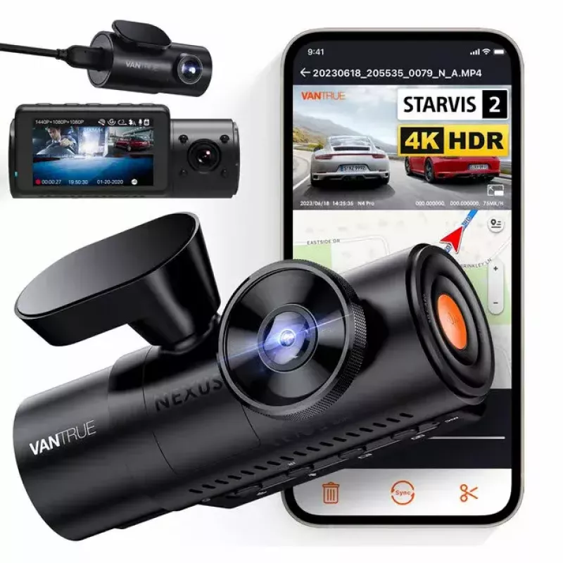 Dashcam VANTRUE N4 PRO 3-Kanal-Dashcam, Hauptkamera 3840×2160, 165° vorne, 160° Innenraum, GPS, Wi‑Fi, IPS-Anzeige, MicroSD bis zu 512GB