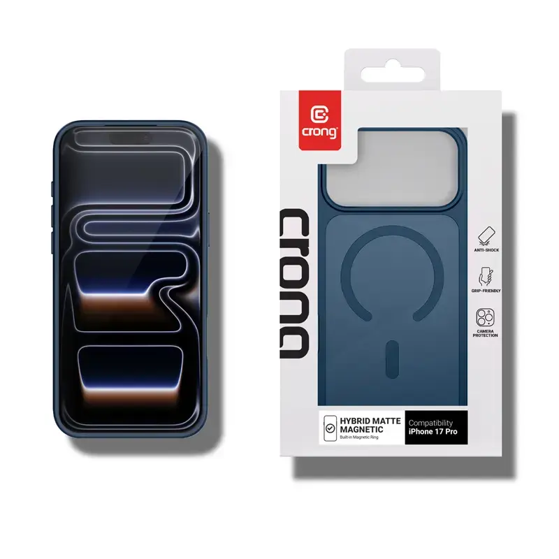 Schutzhülle MagSafe Handyhülle Crong Hybrid Matte Magnetic für iPhone 17 Pro – PC + TPU, Transluzentes Navy