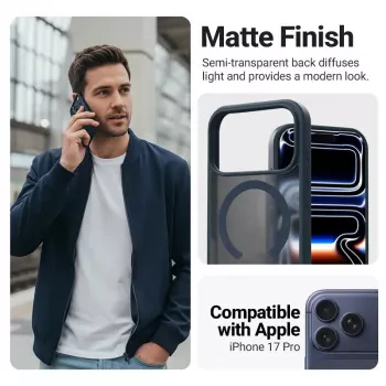 Schutzhülle MagSafe Handyhülle Crong Hybrid Matte Magnetic für iPhone 17 Pro – PC + TPU, Transluzentes Navy
