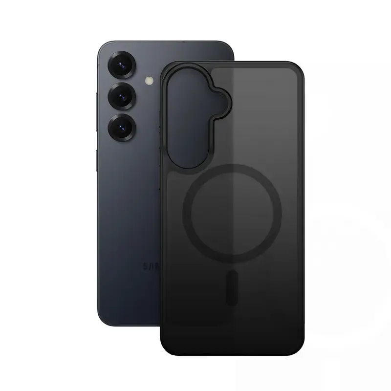 Crong Hybrid Matte Magnetische Hülle für Samsung Galaxy S25 — TPU+PC, magnetische Ringe, schwarz