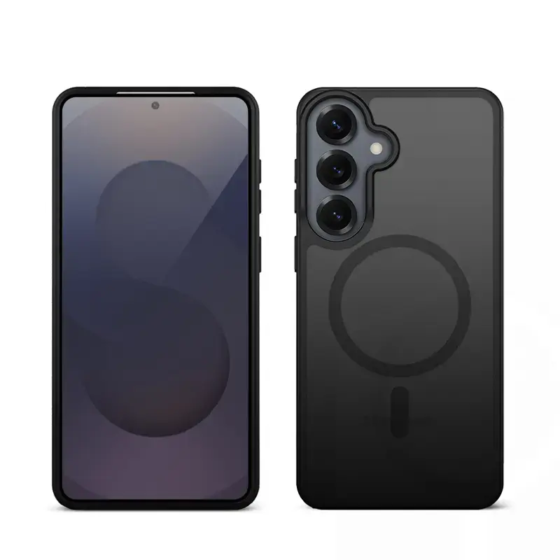 Crong Hybrid Matte Magnetische Hülle für Samsung Galaxy S25 — TPU+PC, magnetische Ringe, schwarz