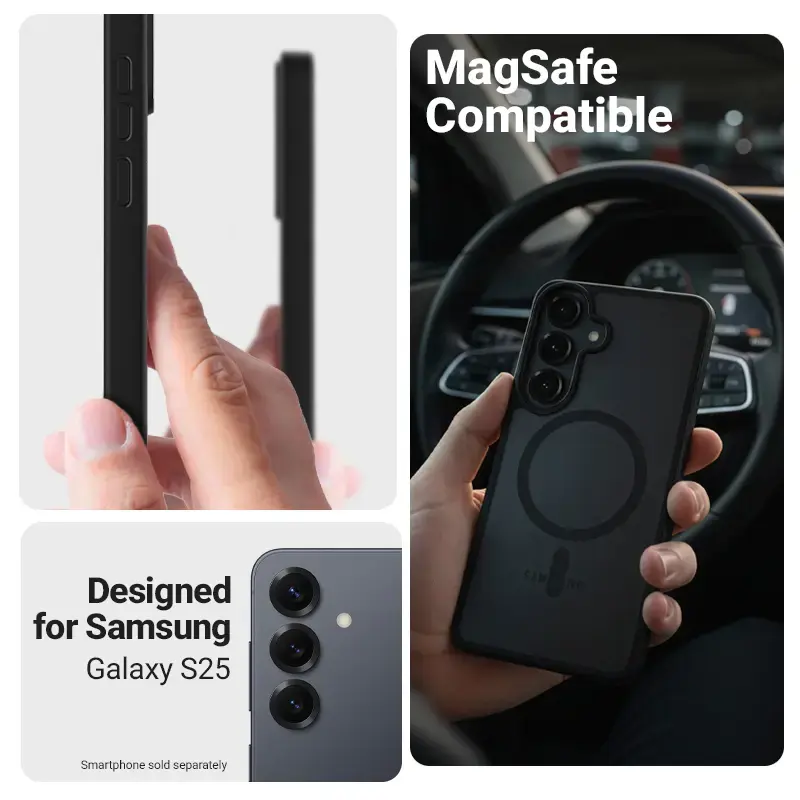 Crong Hybrid Matte Magnetische Hülle für Samsung Galaxy S25 — TPU+PC, magnetische Ringe, schwarz