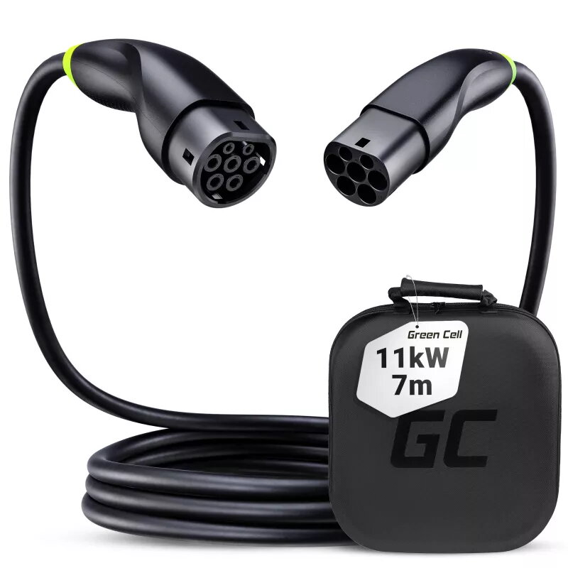 Ladekabel für Elektrofahrzeuge Grün Cell EVKABGC04 — Typ 1 auf Typ 2, 7 m, 11 kW, 16 A, schwarz