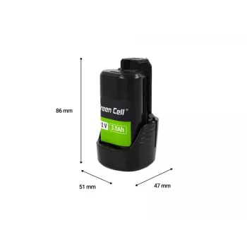 Akkuschrauber Akku Grün Cell PTBO12V3 — Li‑Ion 3 Ah, Maße 5,1×4,7×8,6 cm