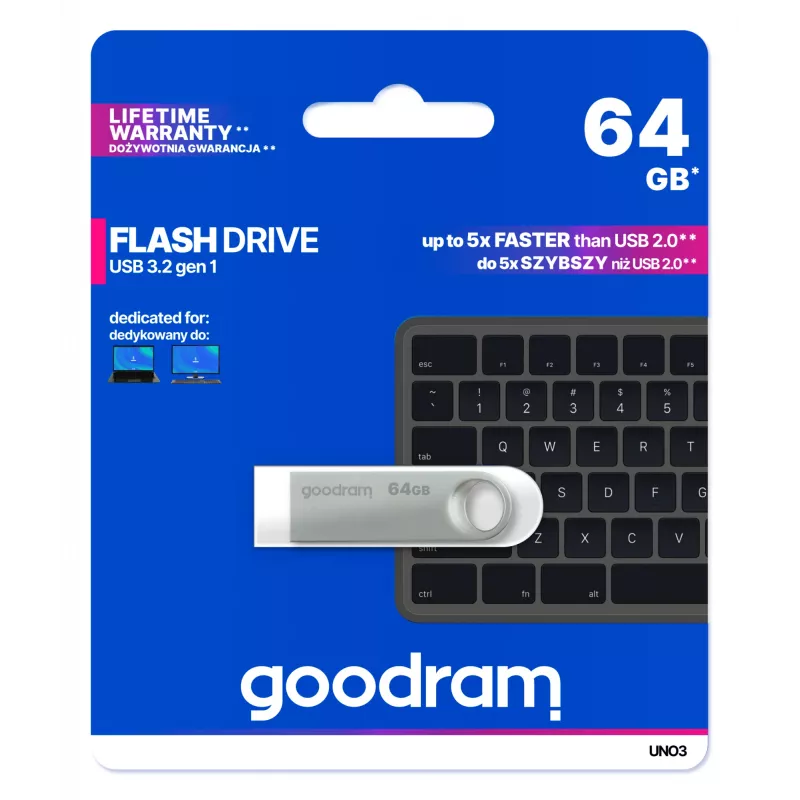 Goodram USB UNO3-0640S0R11 USB-Stick 64 GB USB Typ-A 3.2 Gen 1 (3.1 Gen 1) Silber