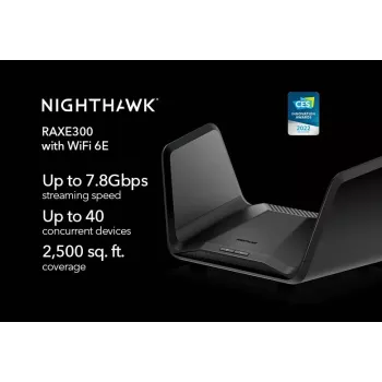 NETGEAR Nighthawk AXE7800 WiFi-Router (RAXE300), Wi-Fi 6 (802.11ax), Tri-Band (2,4 GHz / 5 GHz / 5 GHz), Ethernet LAN, Schwarz, Tragbarer Router