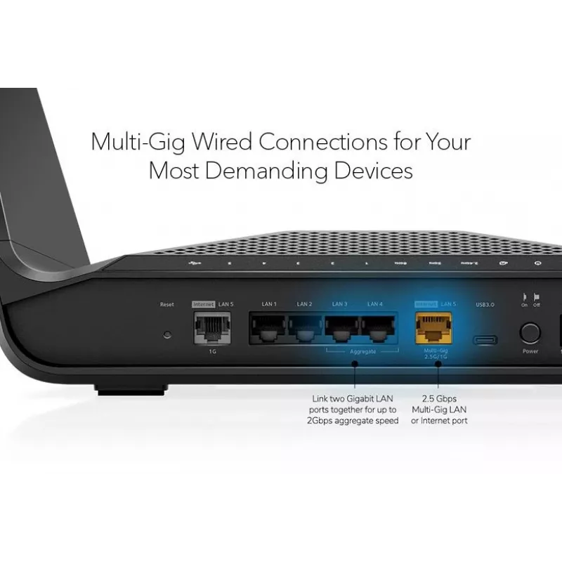NETGEAR Nighthawk AXE7800 WiFi-Router (RAXE300), Wi-Fi 6 (802.11ax), Tri-Band (2,4 GHz / 5 GHz / 5 GHz), Ethernet LAN, Schwarz, Tragbarer Router