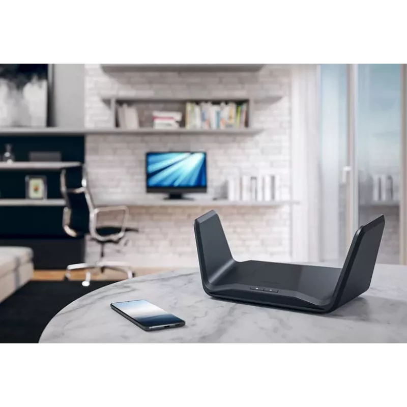 NETGEAR Nighthawk AXE7800 WiFi-Router (RAXE300), Wi-Fi 6 (802.11ax), Tri-Band (2,4 GHz / 5 GHz / 5 GHz), Ethernet LAN, Schwarz, Tragbarer Router