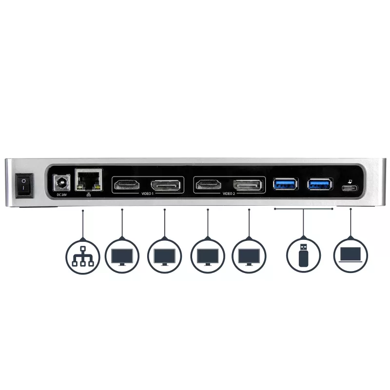 StarTech.com USB-C & USB-A Dock - Dual-Monitor 4K 60Hz Dock DisplayPort + HDMI - Hybride USB 3.0 Dockingstation für USB-C- oder USB-A-Laptops - 6x USB Typ-A, GbE - USB 3.1 Gen 1 - Mac/Windows