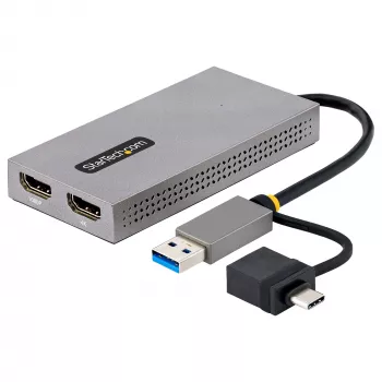 StarTech.com USB-zu-Dual-HDMI-Adapter, USB-A/C auf 2x HDMI-Displays (1x 4K30Hz, 1x 1080p), integrierter USB-A-auf-C-Dongle, 11-cm-Kabel, USB-3.0-zu-HDMI-Display-Adapter, Windows & macOS