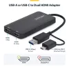 StarTech.com USB-zu-Dual-HDMI-Adapter, USB-A/C auf 2x HDMI-Displays (1x 4K30Hz, 1x 1080p), integrierter USB-A-auf-C-Dongle, 11-cm-Kabel, USB-3.0-zu-HDMI-Display-Adapter, Windows & macOS