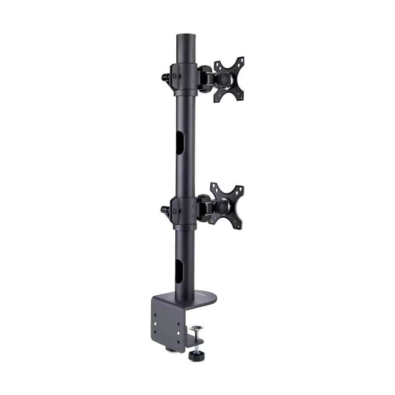 StarTech.com Tischhalterung für 2 vertikal gestapelte Monitore, Dual 49 Zoll, Gesamt 32 kg, C-Klemme, Quick-Release VESA-System, Breitbild 16:9/Ultraweit 32:9, TAA