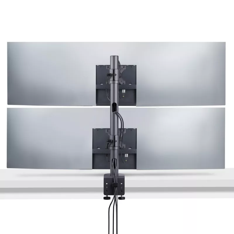 StarTech.com Tischhalterung für 2 vertikal gestapelte Monitore, Dual 49 Zoll, Gesamt 32 kg, C-Klemme, Quick-Release VESA-System, Breitbild 16:9/Ultraweit 32:9, TAA