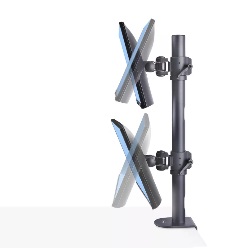StarTech.com Tischhalterung für 2 vertikal gestapelte Monitore, Dual 49 Zoll, Gesamt 32 kg, C-Klemme, Quick-Release VESA-System, Breitbild 16:9/Ultraweit 32:9, TAA