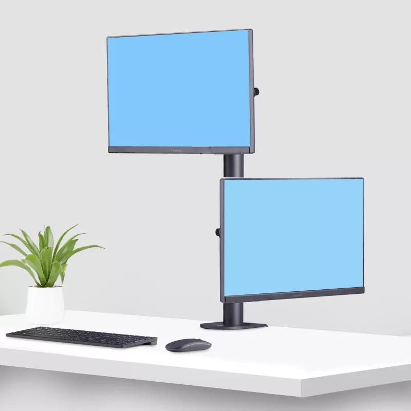 StarTech.com Tischhalterung für 2 vertikal gestapelte Monitore, Dual 49 Zoll, Gesamt 32 kg, C-Klemme, Quick-Release VESA-System, Breitbild 16:9/Ultraweit 32:9, TAA