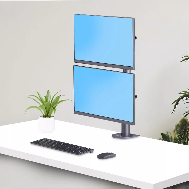 StarTech.com Tischhalterung für 2 vertikal gestapelte Monitore, Dual 49 Zoll, Gesamt 32 kg, C-Klemme, Quick-Release VESA-System, Breitbild 16:9/Ultraweit 32:9, TAA