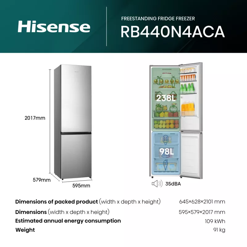 Hisense RB440N4ACA Freistehend 336 L Edelstahl