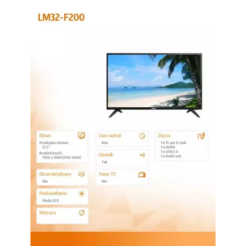 LCD-Monitor DAHUA LM32-F200 31,5 Zoll Full HD 1920x1080 LED, 60 Hz, 8 ms, HDMI+VGA, Lautsprecher, VESA 75x75