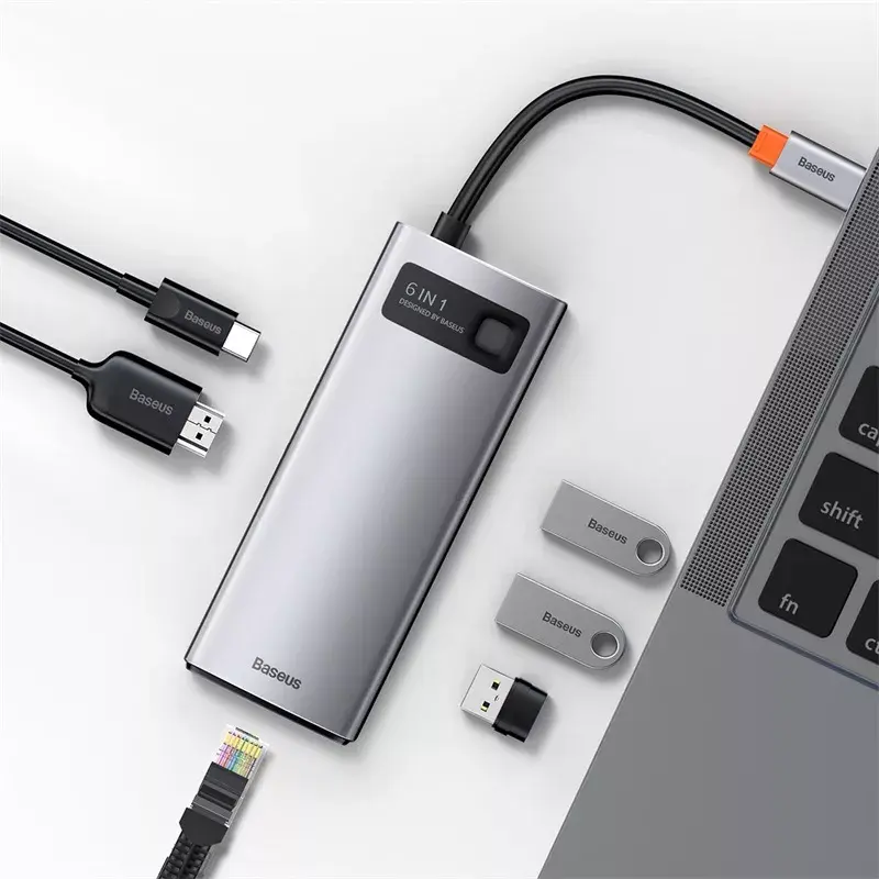 Baseus Metal Gleam USB 3.2 Gen 1 Typ-C Grau 100 W Power Delivery 4K Ultra HD