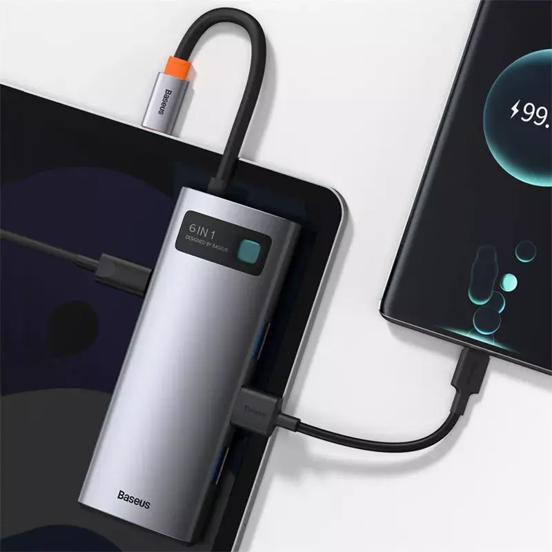 Baseus Metal Gleam USB 3.2 Gen 1 Typ-C Grau 100 W Power Delivery 4K Ultra HD