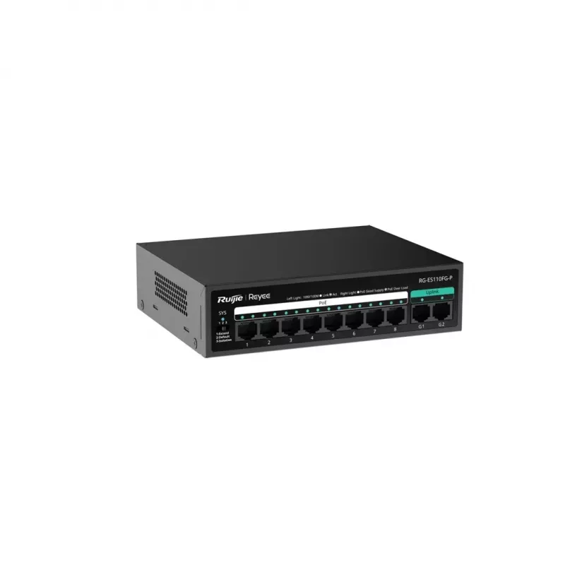 RUIJIE unmanaged PoE Switch RG-ES110FG-P — 10-Port Gigabit (10/100/1000) mit 1 SFP, 120W, 20 Gbps Switching