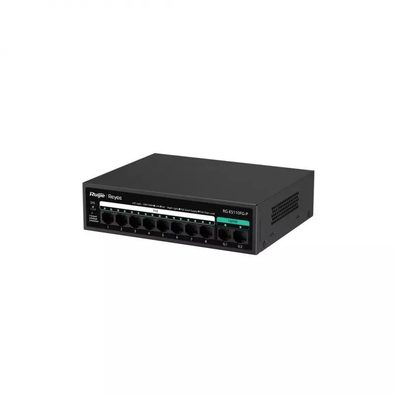 RUIJIE unmanaged PoE Switch RG-ES110FG-P — 10-Port Gigabit (10/100/1000) mit 1 SFP, 120W, 20 Gbps Switching