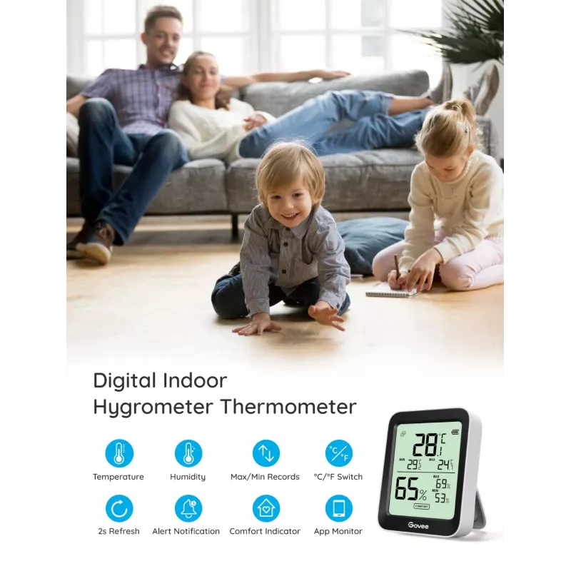Govee H5075 Innenraum Temperatur- & Feuchtigkeitssensor Freistehend Kabellos