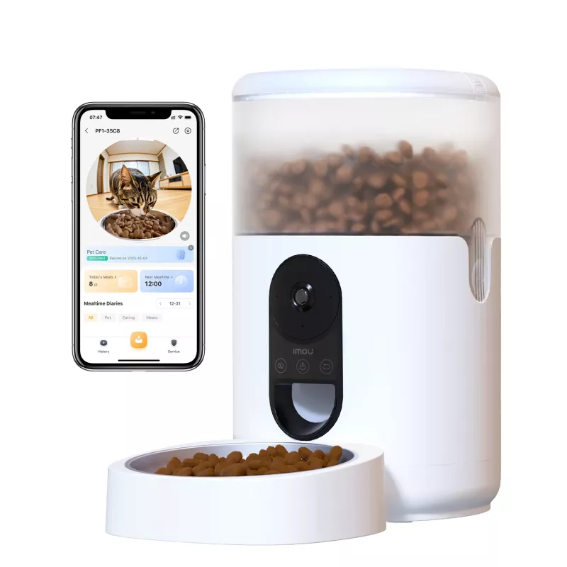 Automatischer Futterspender IMOU PF1 — 4 L Edelstahltrichter, Wi‑Fi 4, Batterie/Gleichstrom, 1 Schüssel
