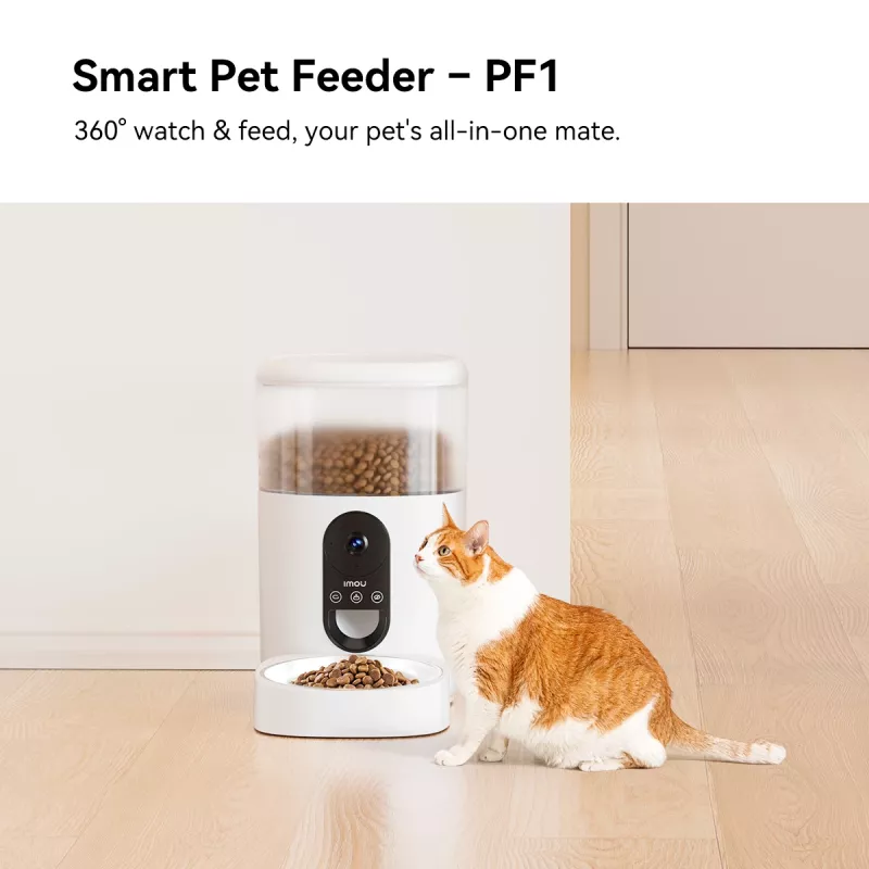 Automatischer Futterspender IMOU PF1 — 4 L Edelstahltrichter, Wi‑Fi 4, Batterie/Gleichstrom, 1 Schüssel