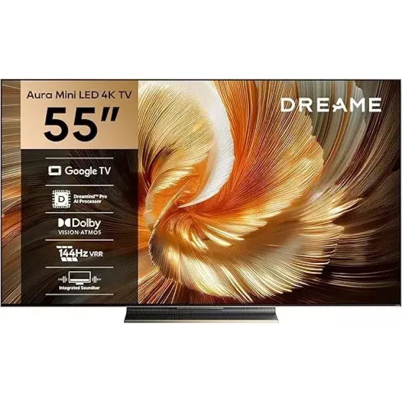 Smart TV Dreame Aura S100 55 Zoll, QLED+ (Mini LED), 4K UHD, Google TV, 144 Hz, KI-Prozessor, integrierte Soundbar, schwarz