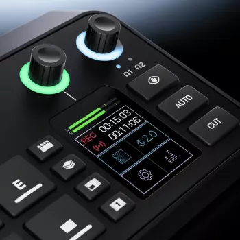Mehrkanal-Podcast- und Livestream-Produktionskonsole Rode RodeCaster Video S RCVS-E – Touchscreen, Wi‑Fi, Bluetooth 5.3, 5x USB-C, 3x HDMI-Eingang, 1x HDMI-Ausgang, microSD