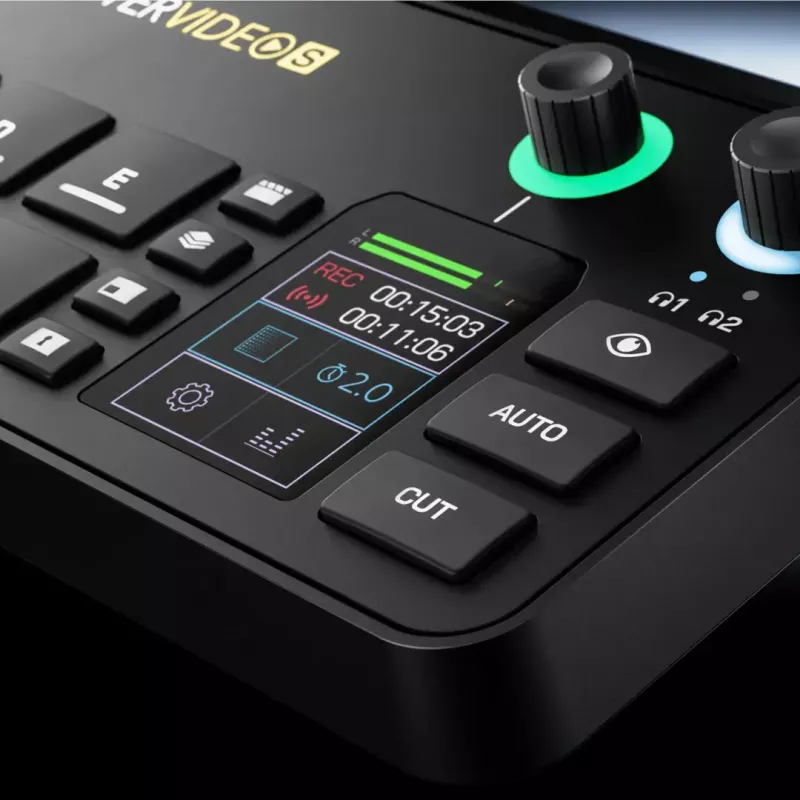 Mehrkanal-Podcast- und Livestream-Produktionskonsole Rode RodeCaster Video S RCVS-E – Touchscreen, Wi‑Fi, Bluetooth 5.3, 5x USB-C, 3x HDMI-Eingang, 1x HDMI-Ausgang, microSD