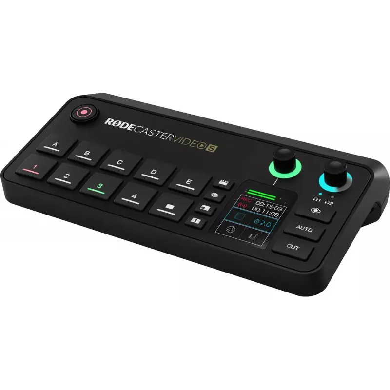 Mehrkanal-Podcast- und Livestream-Produktionskonsole Rode RodeCaster Video S RCVS-E – Touchscreen, Wi‑Fi, Bluetooth 5.3, 5x USB-C, 3x HDMI-Eingang, 1x HDMI-Ausgang, microSD