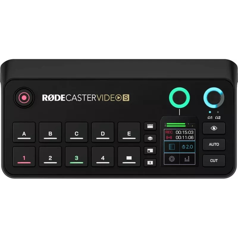 Mehrkanal-Podcast- und Livestream-Produktionskonsole Rode RodeCaster Video S RCVS-E – Touchscreen, Wi‑Fi, Bluetooth 5.3, 5x USB-C, 3x HDMI-Eingang, 1x HDMI-Ausgang, microSD
