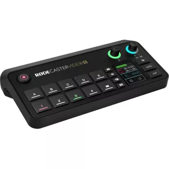 Mehrkanal-Podcast- und Livestream-Produktionskonsole Rode RodeCaster Video S RCVS-E – Touchscreen, Wi‑Fi, Bluetooth 5.3, 5x USB-C, 3x HDMI-Eingang, 1x HDMI-Ausgang, microSD