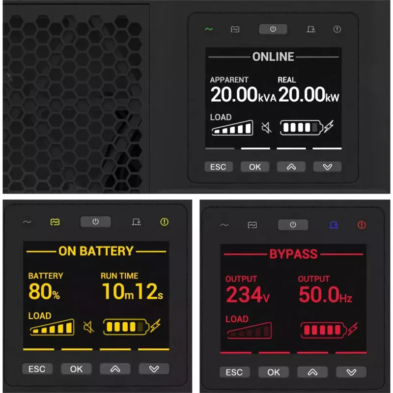 APC Smart-UPS On-Line, 15kVA/15kW, Rack/Tower, 230V/380V...415V, Festverdrahtung 5-Draht(3P+N+E)+3-Draht(1P+N+E), Netzwerkkarte, ohne Schienenkit