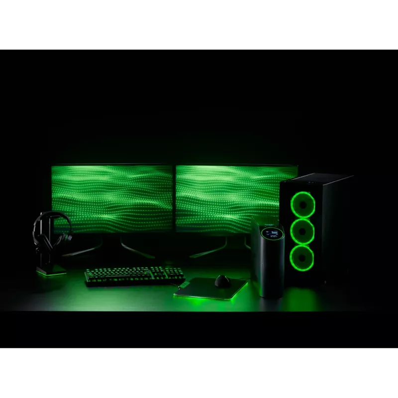 APC Back-UPS Pro for Gaming, 2200VA/1320W, Tower, 230V, 2x UK und 2x IEC C13 Ausgänge, RGB Lichter, Reiner Sinus, Midnight (Schwarz)