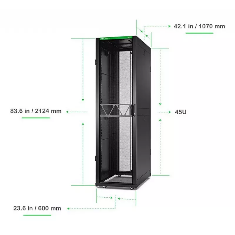 APC NetShelter SX Server Rack Gen 2, 45U, 2124H x 600W x 1070D mm, mit Seitenwänden, Schwarz