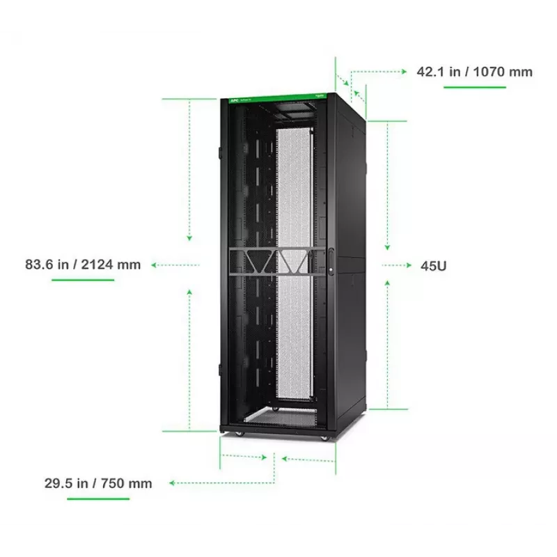 APC NetShelter SX Server Rack Gen 2, 45U, 2124H x 750W x 1070D mm, mit Seitenwänden, Schwarz