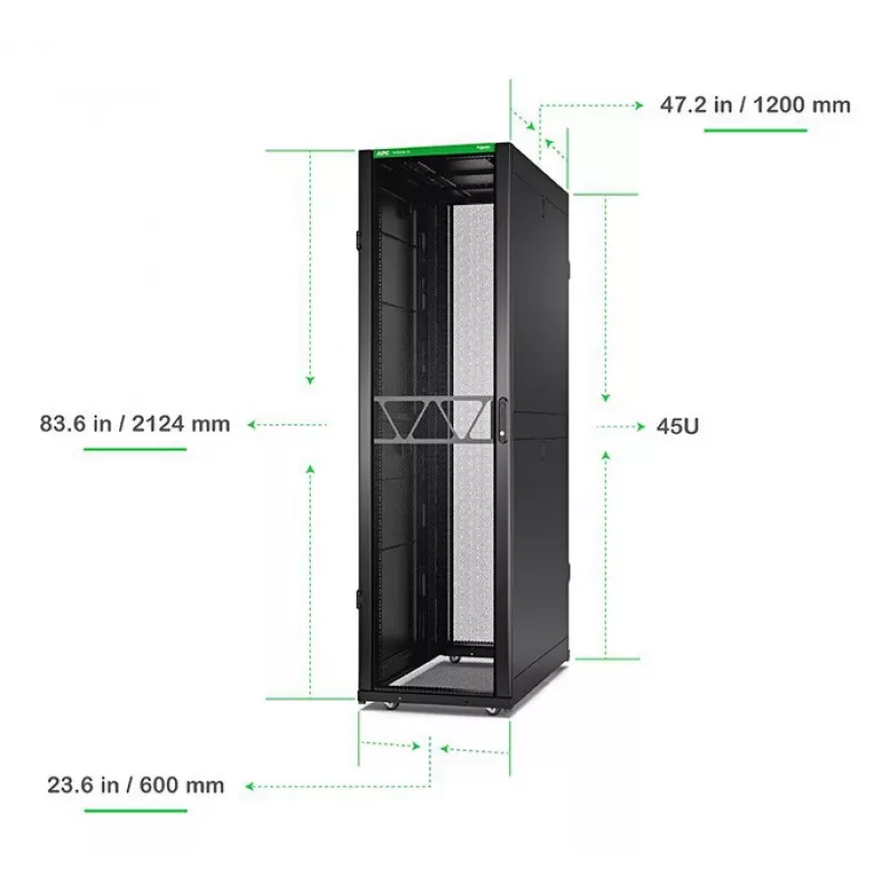 APC NetShelter SX Server Rack Gen 2, 45U, 2124H x 600W x 1200D mm, with Sides, Schwarz
