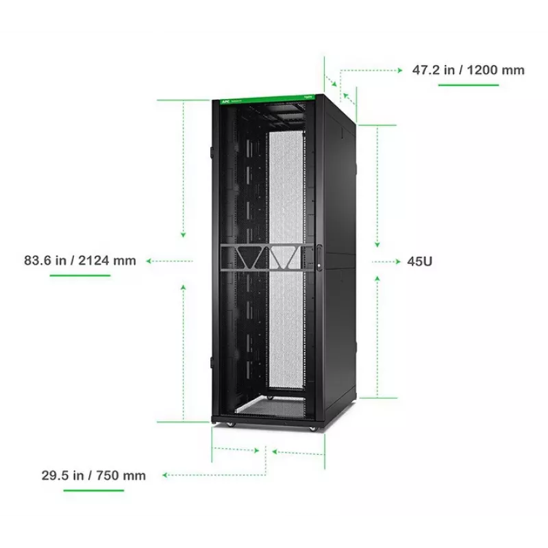 APC NetShelter SX Server Rack Gen 2, 45HE, 2124H x 750B x 1200T mm, mit Seitenwänden, Schwarz