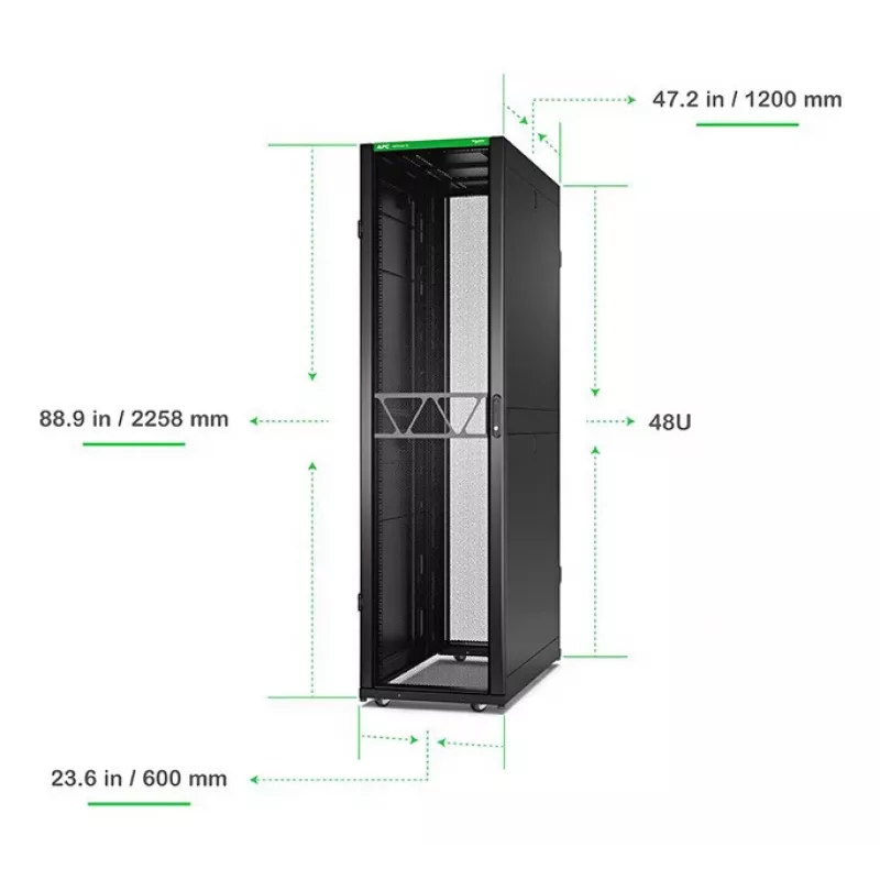 APC NetShelter SX Server-Rack Gen 2, 48HE, 2258H x 600B x 1200T mm, mit Seitenwänden, Schwarz