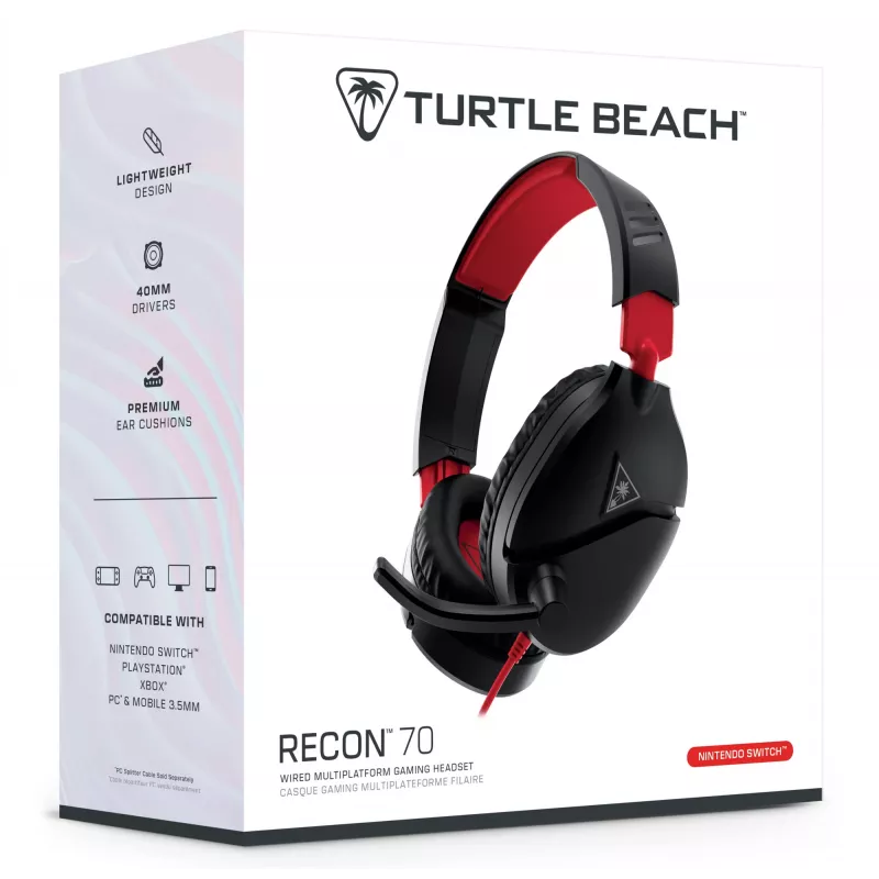 Over-Ear Stereo-Gaming-Headset Turtle Recon 70 — schwarz, kabelgebundenes Stereo, Bedienelemente an einer Ohrmuschel
