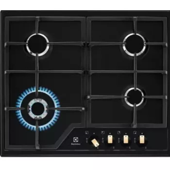 Gas-Kochfeld Electrolux EGS6436RK 4-flammig schwarz, Wok 4000W, Gusseisen-Topfhalter, Drehregler