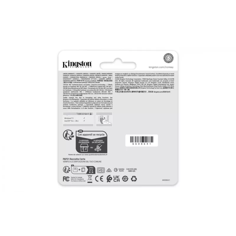 USB-Flash-Laufwerk KINGSTON IronKey Locker Plus 50 G2 32 GB, USB 3.2 Gen 1 Type-A, AES-256, FIPS 197